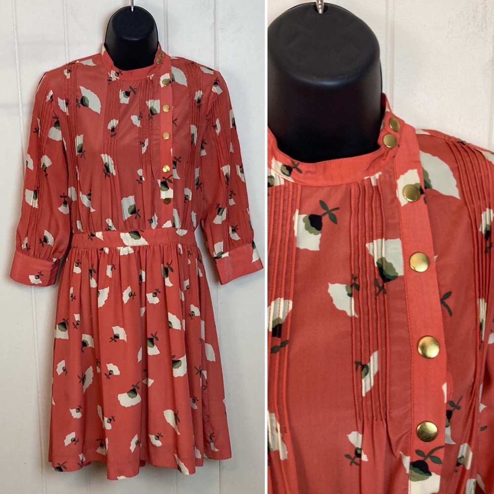 Lauren Moffat Anthropologie Poppy Field Dress 0 Fit & Flare Retro Military